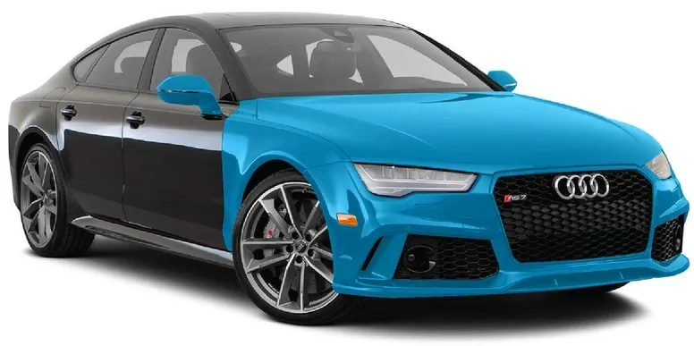 Ilustração de PPF Automotivo: a área em azul mostra onde a película é aplicada